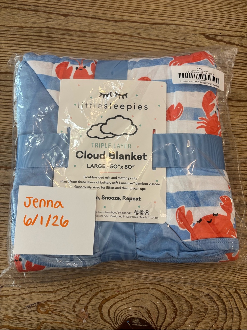 Little Sleepies Blue and White Striped Crab Cloud Blanket